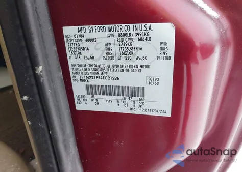 2004 Ford F-250 Lariat/Xl/Xlt z USA, uszkodzony, nr VIN 1FTNX21P54EC21286